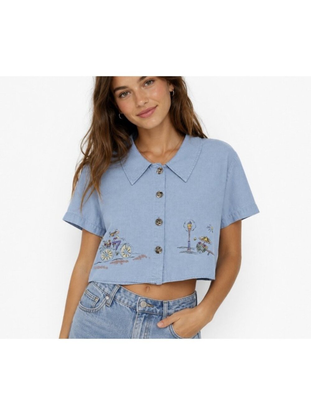 Vintage Sweet Jessie Linen Blend Shirt XS Blue Cottagecore Prairie Boho Hippie